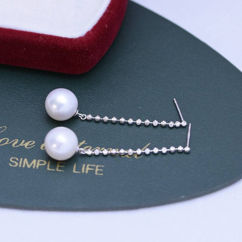 10-11mm Freshwater Pearl & Long Chain Earrings Drop - House Of Pearls